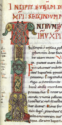Ms 1. Texte des Evangiles. XIIe siècle. Détail